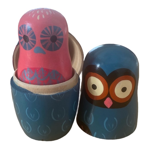Vintage hand painted handmade wooden Owl Nesting Dolls - Picture 8 of 16